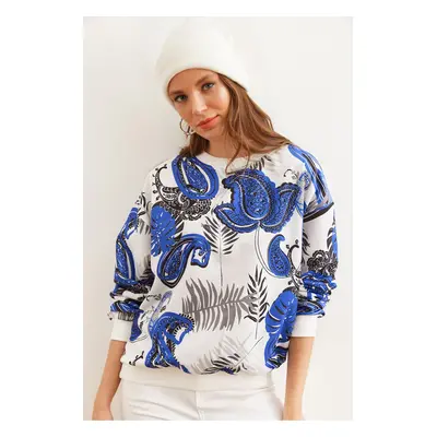 Olalook Women's Palm Tree Saks Blue Basic Soft Textured Casual Sweatshirt