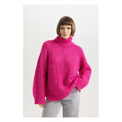 DEFACTO Oversize Fit Turtleneck Shiny Fabric Sweater