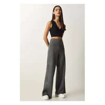 Happiness İstanbul Women's Gray Wide Leg Thick Knitwear Trousers