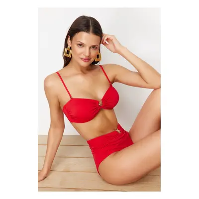 Trendyol Red Strapless Premium Accessories Bikini Top