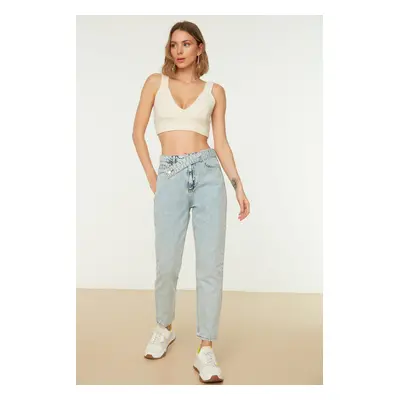 Trendyol Blue Waist Detailed High Waist Mom Jeans