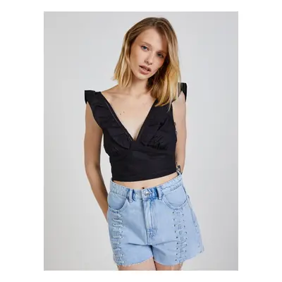 Black women's cropped top with ruffles TALLY WEiJL - Women's