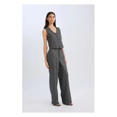 DEFACTO Classic Pants Wide Leg Plaid Pocket High Waist Wide Leg