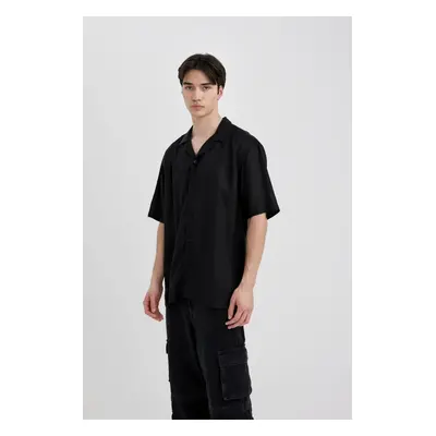 DEFACTO Regular Fit Open Collar Viscose Basic Plain Short Sleeve Shirt