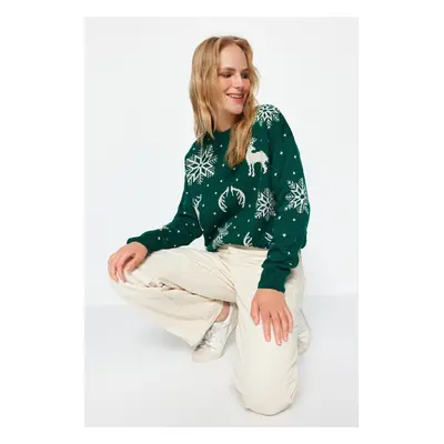 Trendyol Emerald Green Christmas Theme Jacquard Knitwear Sweater