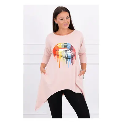 Oversize blouse with rainbow lip print dark powder pink