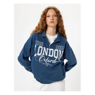 Koton Half Zipper Sweatshirt Oversize College Printed Pocket Detail