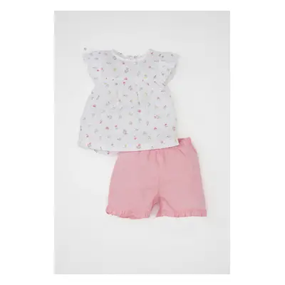 DEFACTO Baby Girl Floral Short Sleeve Blouse Shorts Piece Set