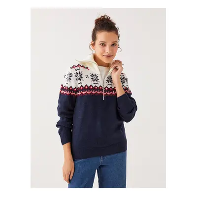 LC Waikiki Women's High Neck Christmas Theme Long Sleeve Knitwear Sweater