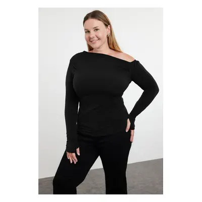 Trendyol Curve Black Sandy Knitted Plus Size Blouse