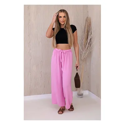 Włoski Trousers with a wide waistband light pink