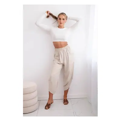 Wide-leg trousers with pockets beige