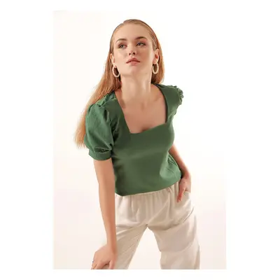 Bigdart Square Neck Knitted Blouse - Emerald