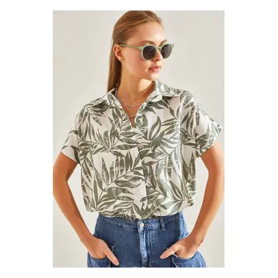 Bianco Lucci Women's Floral Patterned Short Sleeve Viscose Shirt