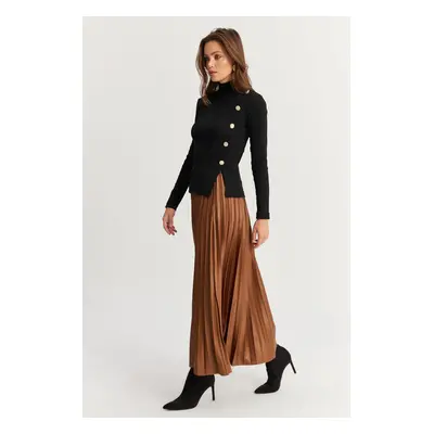 Cool & Sexy Women's Brown Elastic Waist Pleated Skirt IO190