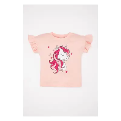 DEFACTO Baby Girl Crew Neck Unicorn Printed Short Sleeve T-Shirt