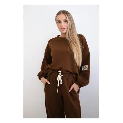 Włoski Cotton sweatshirt set with a longer back + pants chocolate