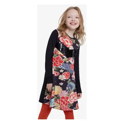 Black Girls Dress with Colorful Motifs Desigual Vest Minatitlán - Girls