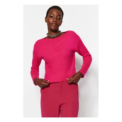 Trendyol Fuchsia Crop puha textúrájú alap kötöttáru pulóver