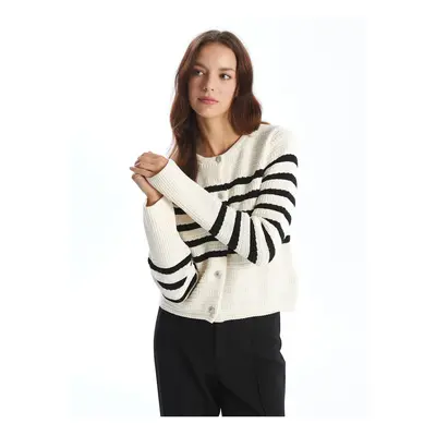 LC Waikiki Crew Neck Striped Long Sleeve Women's Knitwear Cardigan