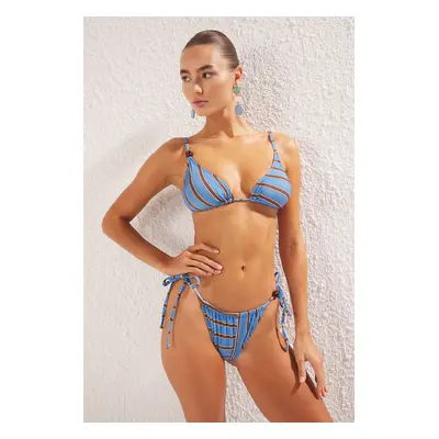 Trendyol Blue-Multicolor*St Striped Triangle Accessory Normal Waist Bikini Set