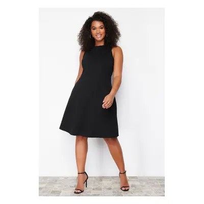 Trendyol Curve Black Stitch Detail Mini Knitted Plus Size Dress