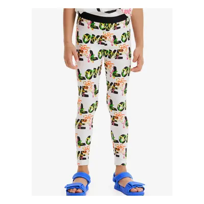 White Girly Patterned Leggings Desigual Garden - Girls