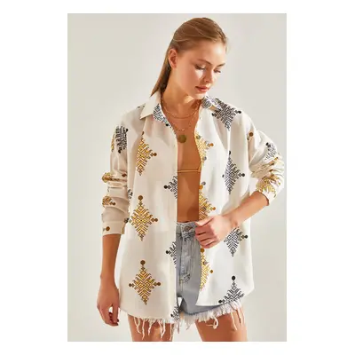 Bianco Lucci Women's Multi Patterned Linen Shirt