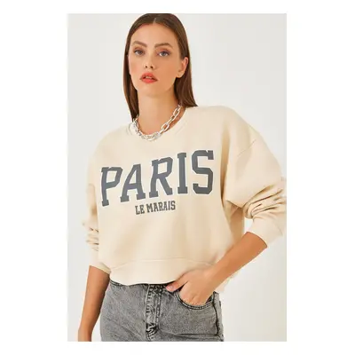 Bianco Lucci Women's Paris Printed Three Thread Raised Sweatshirt