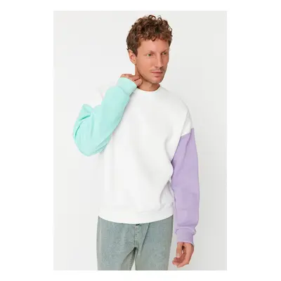 Trendyol Ecru Oversize/Wide Cut Paneled Inside Polar Fleece/Warm Sweatshirt