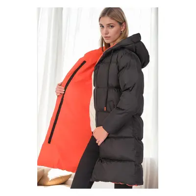 Z9687 DEWBERRY WOMEN'S COAT-BLACK-ORANGE