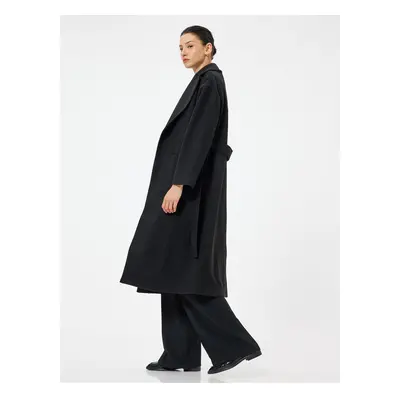 Koton Belt Detailed Double Breasted Long Cashmere Coat