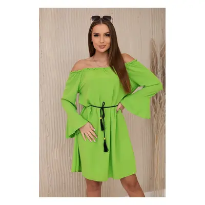 Dress with a drawstring at the waist in light green colour