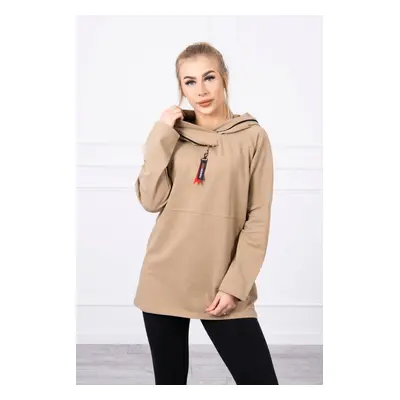 Tunic with zipper on hood Oversize camel