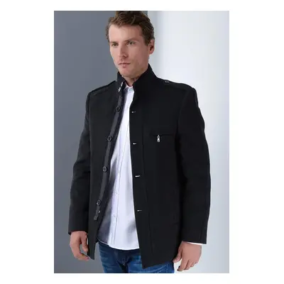 PLT8378 DEWBERRY MEN'S COAT-PLAIN BLACK