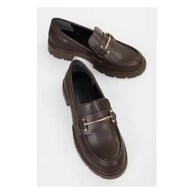 Shoeberry Women's Aston Brown Leather Buckle Detail Loafer