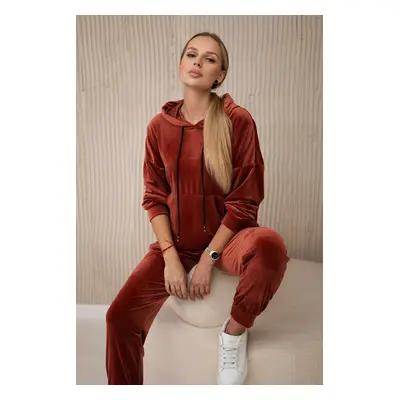 Włoski Velour set kangaroo sweatshirt + pants ginger