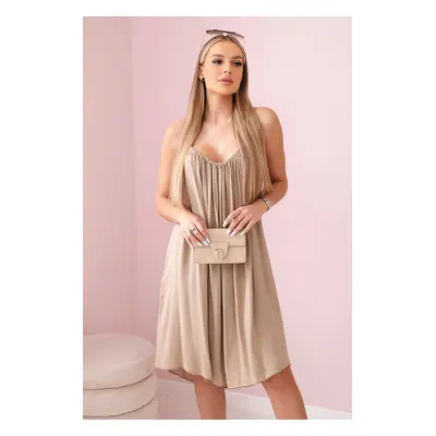 Women's viscose dress with straps - camel beige