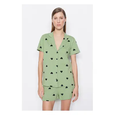 Trendyol Green 100% Cotton Heart Knitted Pajama Set