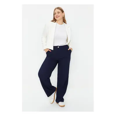 Trendyol Curve Navy Blue Wide Leg Plus Size Fabric Trousers