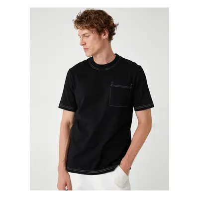 Koton Short Sleeve T-Shirt Crew Neck Stitching Detailed Pocket Cotton