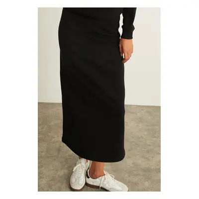 GRIMELANGE RIYA Women's 100% Organic Cotton Thread Non-Rising Maxi Black Skirt