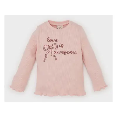 DEFACTO Baby Girl Crew Neck Printed Ribbed Camisole Long Sleeve T-Shirt