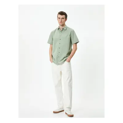 Koton Summer Shirt Classic Collar Buttoned Curved Sleeve Detail