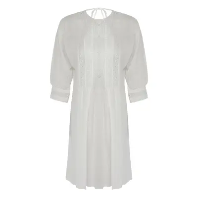 Trendyol White*001 Plain Regular Midi Woven Lace Detail 100% Cotton Dress