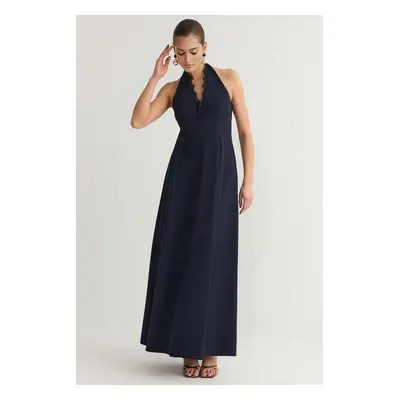 Trendyol Navy Blue Lace Long Evening Dress