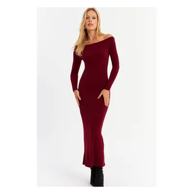 Cool & Sexy Women's Burgundy Boat Neck Maxi New Year's Dress HOR03