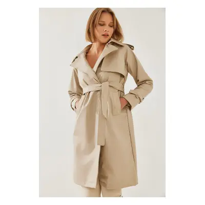 Bianco Lucci Women's Front Aller Detail Leather Trench Coat