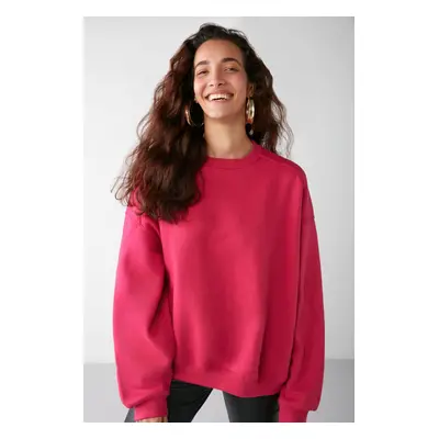 GRIMELANGE Susana Women's Crew Neck Fleece Oversize Fit Basic Pink Sweatshir