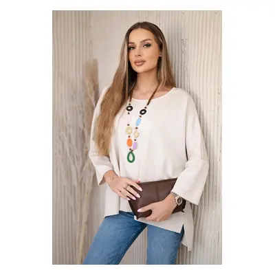 Kesi Włoski Oversize blouse with necklace buttery fabric beige